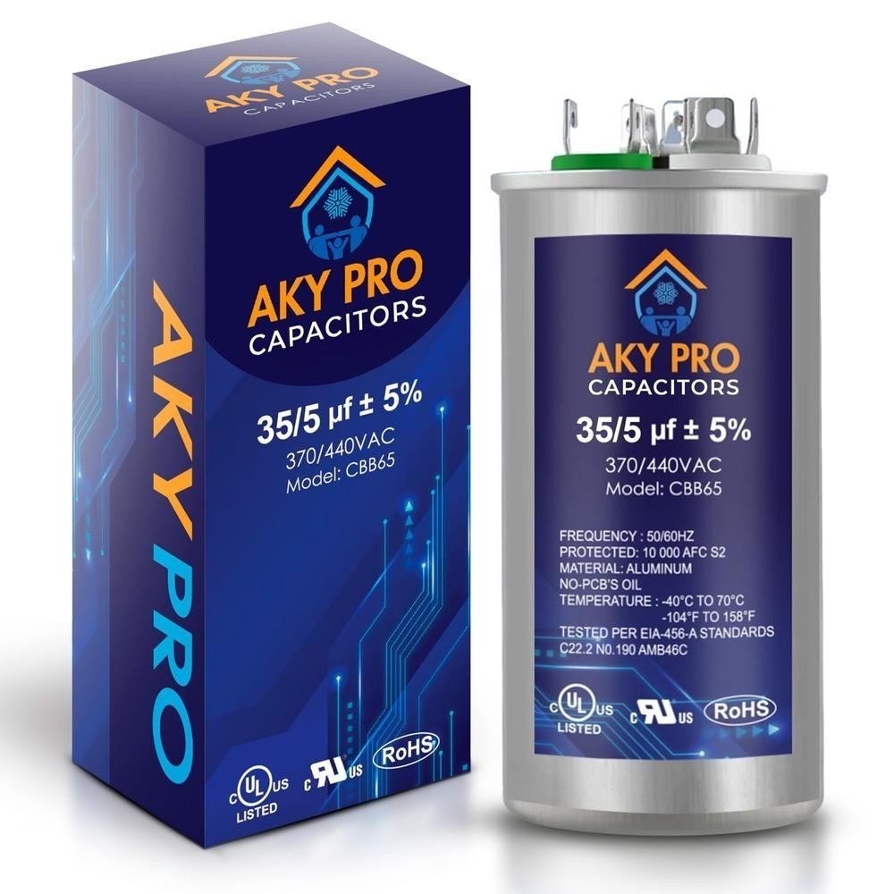 AKY PRO 35+5 uF 35/5 MFD 370V/440V CBB65 Dual Run Round AC Capacitor